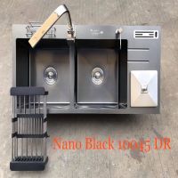 Chậu đúc Inox phủ nano đen 10045 có cài dao,hố rác
